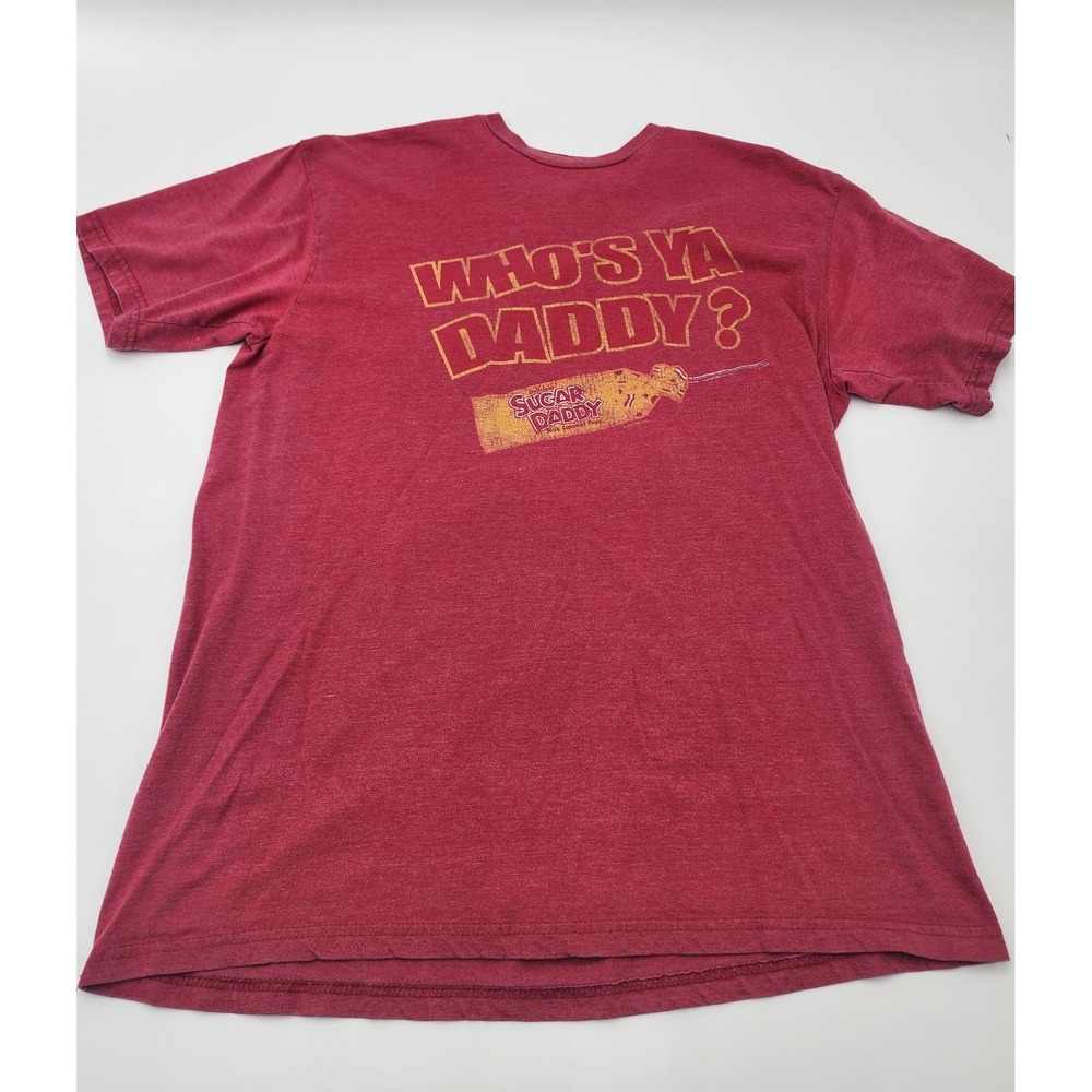 Men's XL Who's Ya Daddy? Vintage Look Maroon SAVVY Tshirt Sugar‎ daddy candy